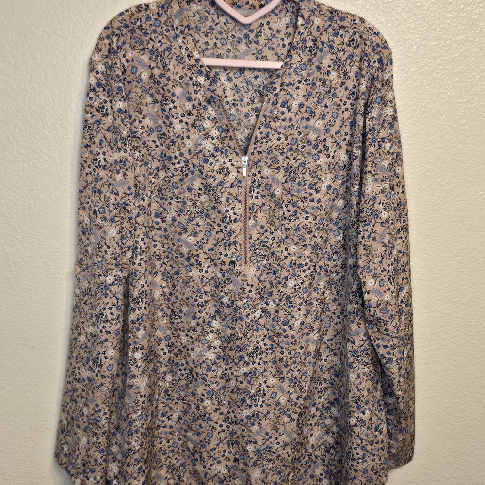 Floral Pink And Blue Long Sleeve Blouse